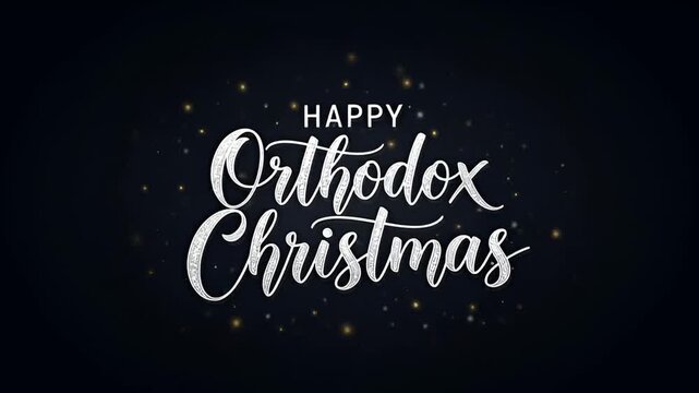 Happy Orthodox Christmas Greeting with Snowflakes and Dark Background.
