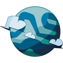 Stylized Planet With Swirling Blue Green Bands Adorned By Wispy Clouds Against A Transparent Background