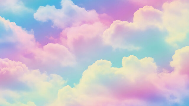 Pastel pink blue and yellow clouds in a soft sky image