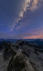 Milky Way Over Rugged Mountain Ridge At Dusk In BC, Canada
