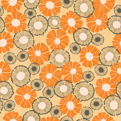 Seamless floral pattern based on traditional folk art ornaments. Colorful flowers on color background. Scandinavian style. Sweden nordic style. Vector illustration. Simple minimalistic pattern.