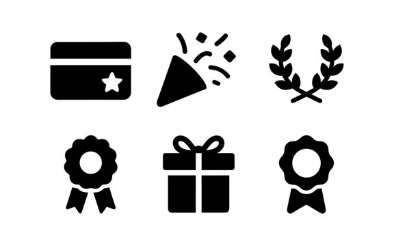 Essential black silhouette icons for celebration and rewards