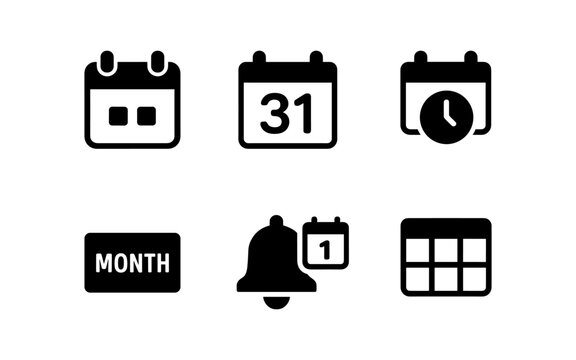 Minimalist calendar icon set with reminder and notification symbols