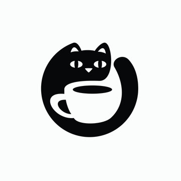 a silhouette of a cat with a coffee cup logo
