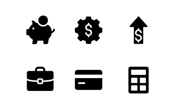 Minimalist financial icons set: money, savings, growth, and business tools