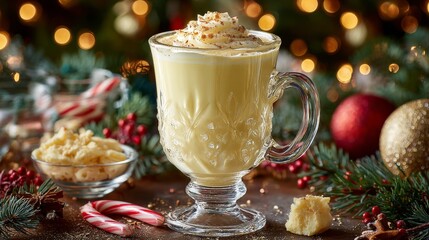 creamy eggnog in decorative holiday christmas xmas mug