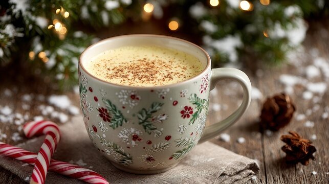 creamy eggnog in decorative holiday christmas xmas mug