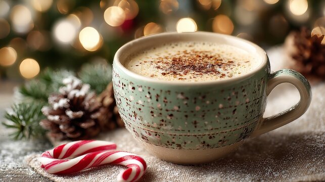 creamy eggnog in decorative holiday christmas xmas mug