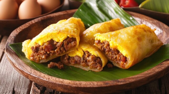 Golden-brown, savory pastries filled with spiced ground meat and egg