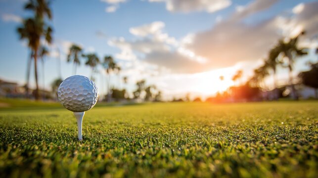 close up of a man getting ready to tee off on a beautiful golf course - Powered by Adobe