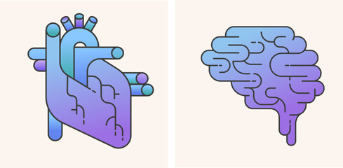 Abstract heart and brain infographic. Mental health concept illustration.