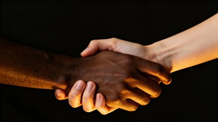 Male and female hands with different skin tones holding each other, representing love, partnership, communication, and emotional support in a multiethnic relationship with copy space