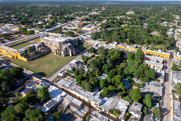 Aerial View of San Antonio de Padua Convent with Kinich Kakm&oacute; Pyramid in Izamal, Yucat&aacute;n