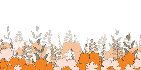 Hello spring banners collection. Background with color leaves, flowers. Nature concept design. Modern floral compositions in trendy flat simple style. Vector illustration for poster, greeting card.