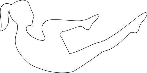 Line art woman performing challenging boat pose yoga exercise