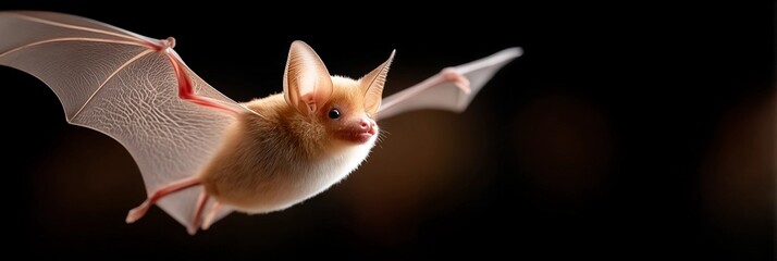 A bat is flying in the air