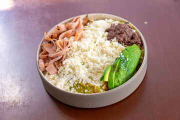 Mexican Gourmet Chilaquiles with Poblano Sauce and Turkey Ham