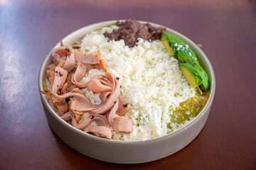 Mexican Gourmet Chilaquiles with Poblano Sauce and Turkey Ham