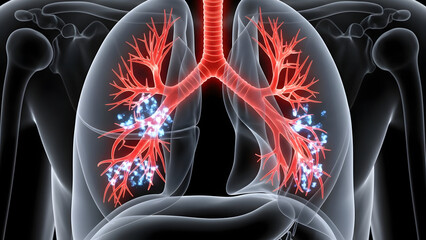 Detailed lungs illustration showcasing respiratory health, perfect for medical education, research, and healthcare marketing materials emphasizing lung wellness