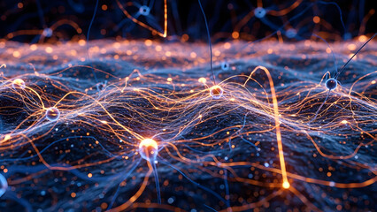 Dynamic neural network illustration for science, technology, and innovative concepts showcasing data connections and interconnected systems, driving insights and discovery