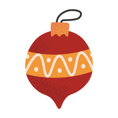 Glossy red Christmas ball ornament with festive shine. Classic holiday decoration for seasonal design and winter illustration