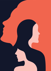 Women's Day campaign poster background design with three long-haired girls. Stock Illustration