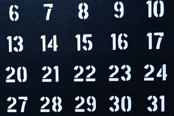 黒色に白地のカレンダー