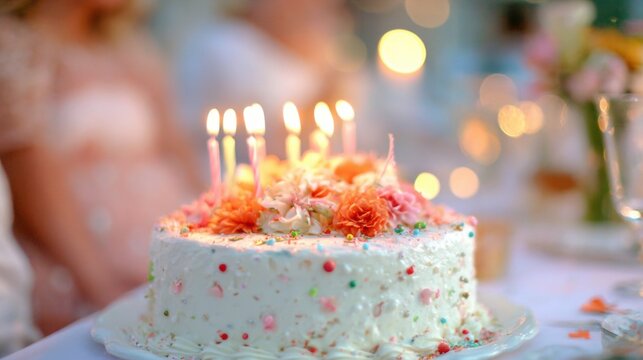 Sweet birthday celebration with candles and festive decorations at party