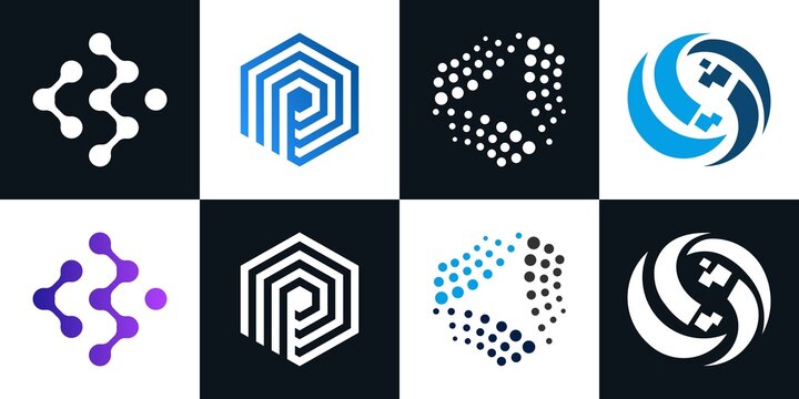 Set of technology logo design and business card.