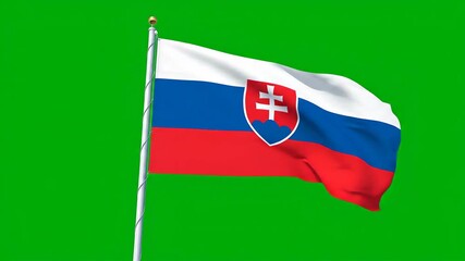 Slovakia Flag Waving Proudly on Green Screen A Symbol of National Identity Patriotism and Independence Day Celebrations in Eastern Europe.
