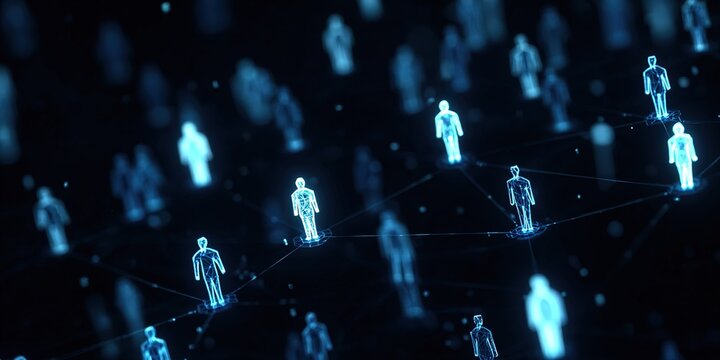 People connected through a digital network in an abstract representation of virtual community engagement