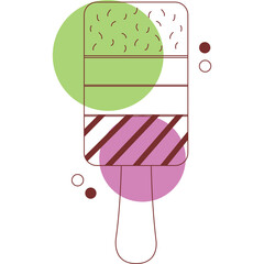 Stylized Popsicle Illustration with Geometric Shapes and Pastel Colors on Transparent Background