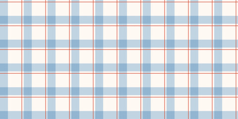 Seamless gingham pattern with vintage checker grid. Classic plaid texture for fabric print. Blue wrapping paper background for birthday, holiday and Christmas. Retro grid lines. Vector illustration