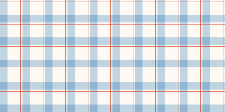 Seamless gingham pattern with vintage checker grid. Classic plaid texture for fabric print. Blue wrapping paper background for birthday, holiday and Christmas. Retro grid lines. Vector illustration
