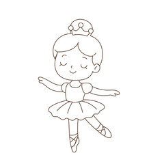 Graceful Little Ballerina in Line Art. Cute Tutu Girl with Crown. Easy Coloring Page for Kids, Dance-Themed Worksheets, and Nursery Decor
