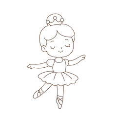Adorable Cartoon Ballerina Outline. Monochrome Ballet Pose Illustration for Children’s Coloring Books and Printable Activities
