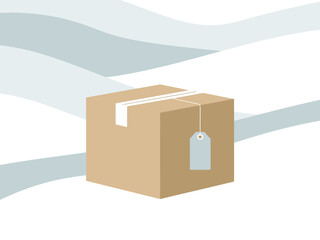 A brown cardboard box with a shipping tag sits on a textured background. ?Swift Winter Shipping? text is visible. Clean, modern design, suitable for commercial use.