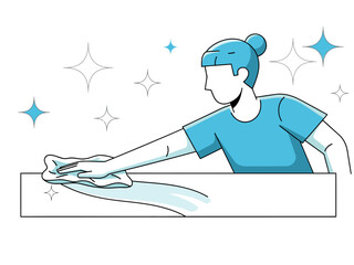 A woman cleans a surface with a cloth, creating a sparkling effect. Fresh start season imagery. Clean, bright, and professional.