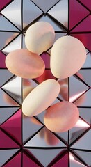 Geometric reflections with soft pastel toned ovals, a modern arrangement