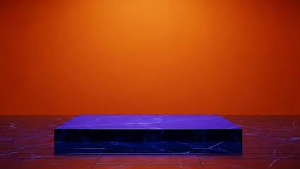 Modern stage platform illuminated for displays and advertisements backdrop