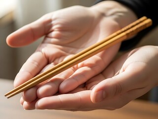 Offering sustenance with hands holding chopsticks, culinary tradition