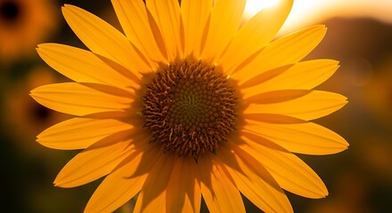 Radiant sunflower bloom basking in the soft glow of golden hour light