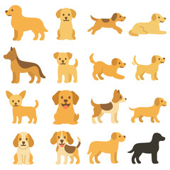 Collection of Playful Canine Companions: A delightful collection of diverse dog breeds, each exuding unique character and charm in playful poses.