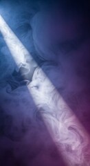 Mystical light beam piercing through ethereal wisps of vibrant smoke