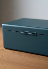 Modern Storage Box on Wooden Surface, Sleek Design and Rich Color Palette