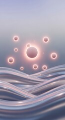 Surreal scene featuring floating spheres and shimmering wave patterns