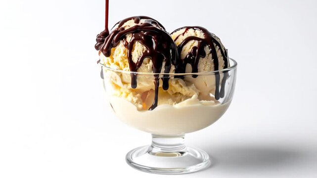 Decadent Ice Cream Sundae with Chocolate Drizzle, a Sweet and Luxurious Dessert, Isolated