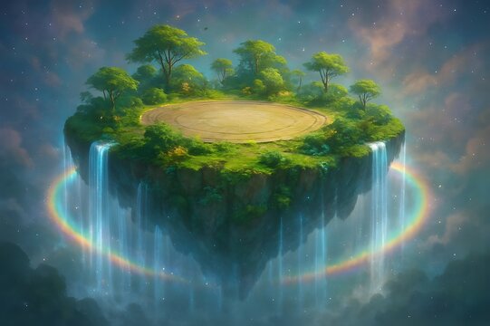 Floating Island Waterfall Fantasy Background