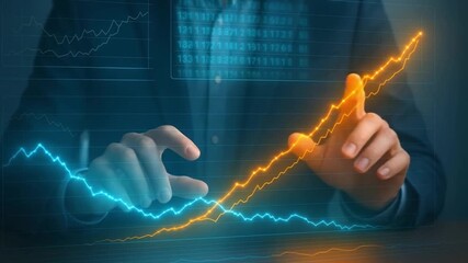 Financial growth business analysis with data visualization of stock market investment strategy showcasing digital graph technology interface economic trend and success decline patterns - Powered by Adobe