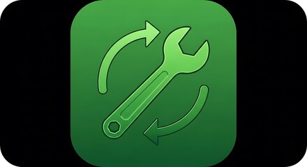Green Wrench Icon with Circular Arrows Symbolizing Repair and Maintenance.